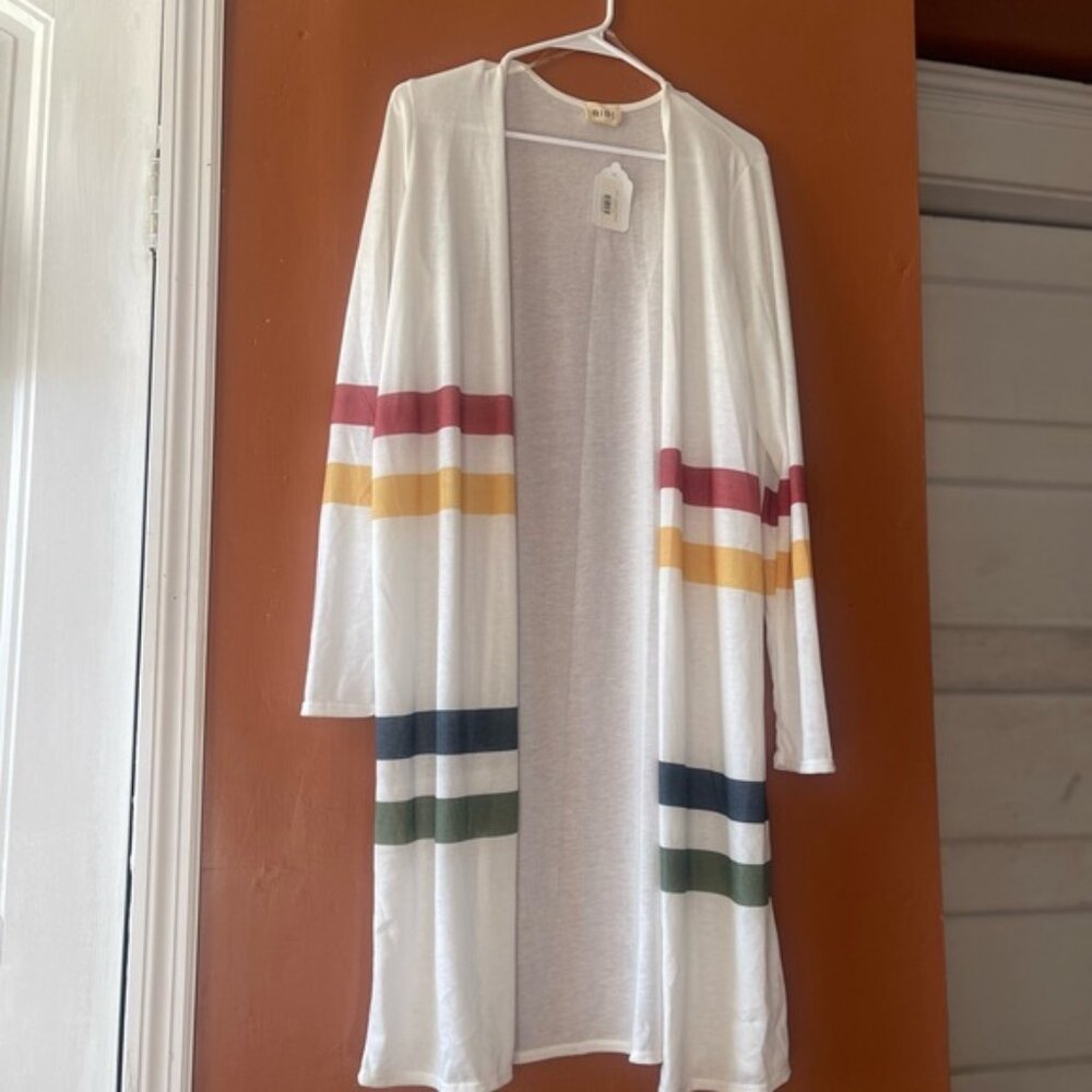 BiBi white knit open-front  long cardigan size L